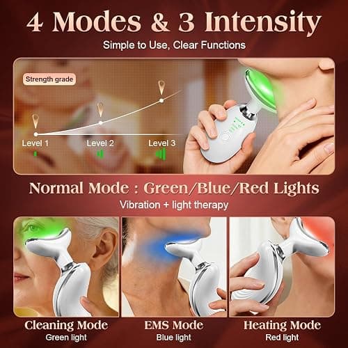 Face and Neck Massager Tool with Heat & 3 Light Therapies, Smart Vibration, Red-Light-Therapy and EMS Modes, Gua Sha Facial Tools for Face and Neck Skin Care and TMJ Relief (White) thumbnail 7