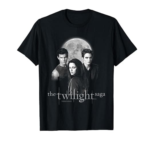 Twilight Saga Black & White Photo Jacob, Bella, Edward Movie T-Shirt - Image 1