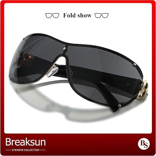 Breaksun Fashion Oversized Y2K Sunglasses for Women Men Luxury Wrap Around Shield Sun Glasses Trendy Rimless Shades thumbnail 6