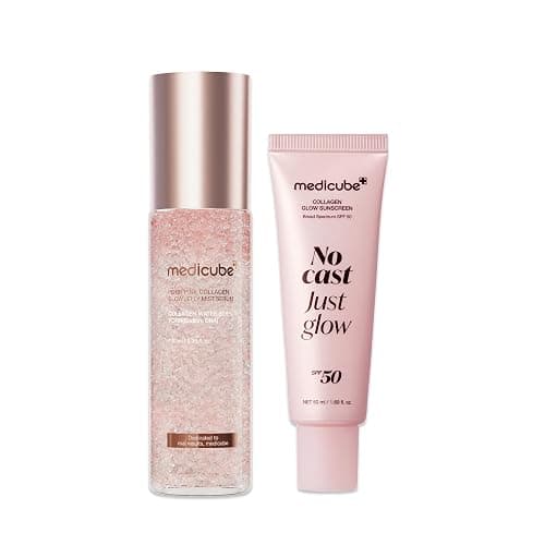 medicube PDRN Sun Care & Glow Duo: Pink PDRN Collagen Jelly Mist Serum and Collagen Sunscreen | SPF Care with No white Cast and Just Glow, Salmon DNA for Firmer, Plump Skin - Image 1
