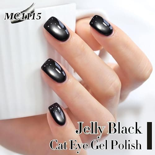 Double Rhythm Jelly Glass Cat Eye Gel Polish with Magnet 15ML Holographic Glitter Shimmer Translucent Sheer Color Magnetic Nail Polish Salon DIY at Home (Jelly Black-MC1115) thumbnail 7