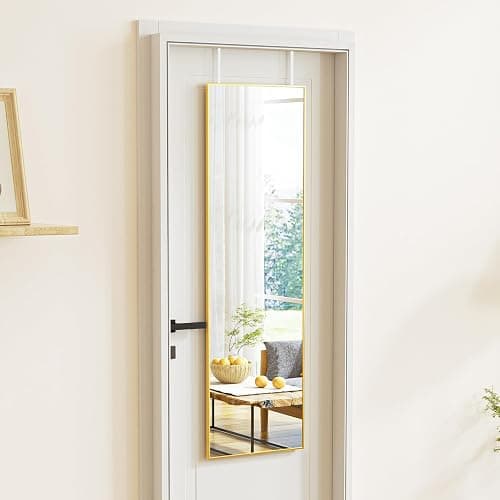 BEAUTYPEAK 16" x 50" Adjustable Height Over The Door Mirror, Gold | Full Length Hanging Door Mirror with Shatterproof Tempered Glass Aluminum Alloy Frame for Bedroom, Living Room, Bathroom,Dorm thumbnail 8