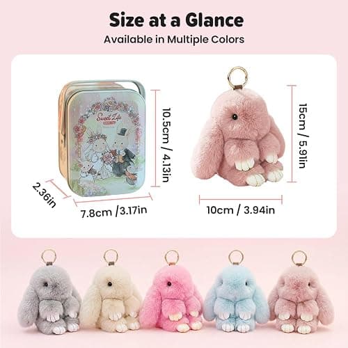 asfanst Adorable Bunny Keychain with Tin Box, Soft Fluffy Plush Rabbit Keychain, Cute Easter Gift for Bag Decoration and Keys thumbnail 7