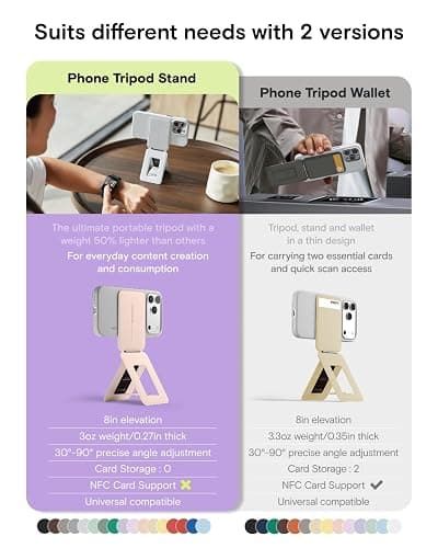 MOFT Phone Stand, Magnetic Phone Tripod Stand Stain-Resistant MOVAS Leather & Angle Adjustment & Strong Magnets Tripod for iPhone 17/16/15/14/13/12 (Included Metal Ring)-Peppermint thumbnail 2