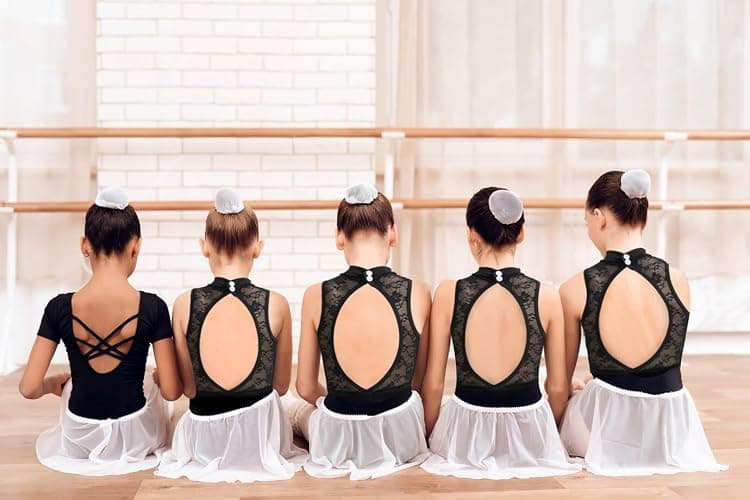 Tegmk Girls Turtleneck Dance Leotard for Ballet, Lace Neckline, Full Front Lining, Hollow Back thumbnail 7