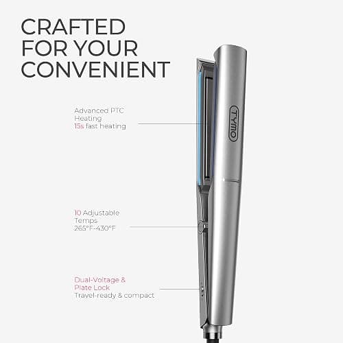 TYMO FLAIGHT Holo New-Gen Flat Iron Hair Straightener and Curler 2 in 1, 1" Long Ceramic Plates, 3X Smoother Glide, 2X Faster Styling with Less Damage, Ionic Straightener for Women, Metal Grey thumbnail 8