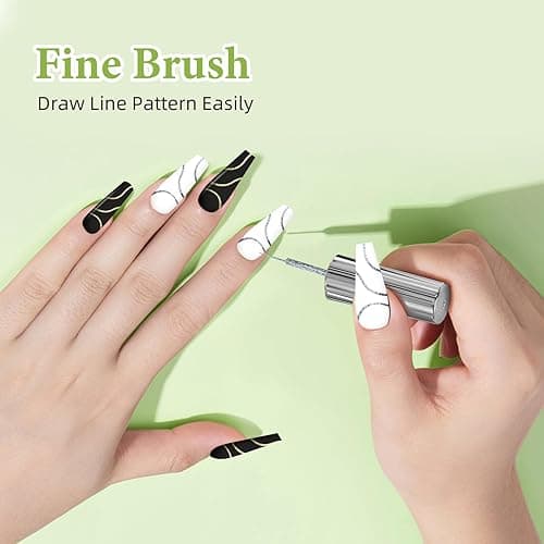 GOICC Gel Nail Art Polish Set with Thin Brush – 4 Colors White Gel Nail Polish Black Silver Glitter Liner for Nail Art Design French Tips Soak Off UV/LED 8ml thumbnail 4