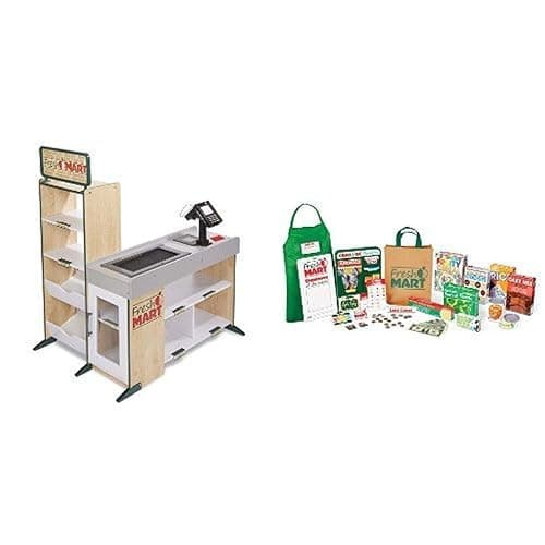Melissa & Doug Fresh Mart Grocery Store with Scanner & Conveyor Belt + 70-Piece Companion Set with Play Food, Shopping Accessories & Grocery Items - Image 1