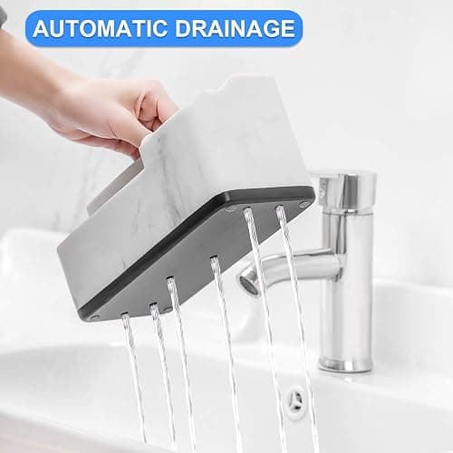 VITVITI Toothbrush Holder for Bathroom, Bathroom Storage Organizer, Small Counter Stand Accessories, for Toothpaste/Vanity Countertop, 5 Compartments Drainage Organization, White Resin of Marble Color thumbnail 4