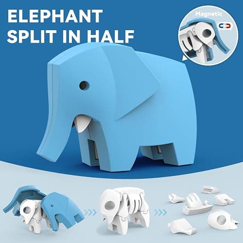 Magnetic Animal Building Toys, STEM Toddler Learning Toys 3D Puzzle Animals for Boys Girls, Educational Magnetic Travel Montessori Toy Lion Elephant Crocodile, Unique Birthday Gift for Kids 3 4 5 6 7 thumbnail 3