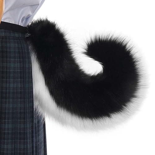 ILUFAM Furry Wolf Dog Tail Costume Accessory – 29.5" Faux Fur Animal Tail for Adult Halloween Cosplay Party thumbnail 2