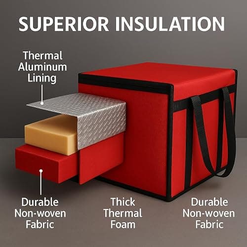 musbus Extra large XXXL Insulated Food Delivery Bag Cooler Bags Keep Food Warm Catering Therma Catering Bag for doordash 22x14x13 Cooler Bags Therma Shopper hot warming RED Pizza BLACK thumbnail 6