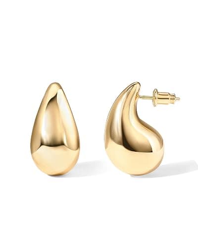 PAVOI 14K Gold Plated 925 Sterling Silver Post Teardrop Chunky Hoop Earrings - Lightweight Drop Earrings for Women - Designer Dupe - Image 1