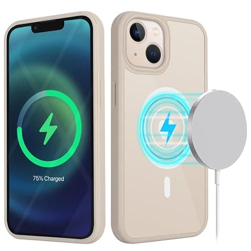 SunYoo for iPhone 14 iPhone 13 Case with Screen Protector, Compatible with Magsafe, for iPhone 14 Case Built in Screen Protector, Slim Protective Shockproof Phone Cover-Beige thumbnail 3