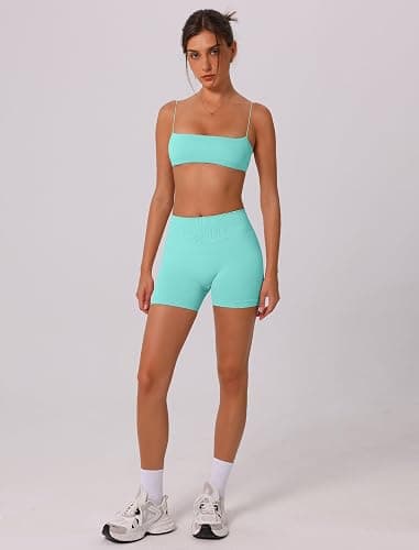 ABOCIW Workout Sets for Women Seamless Bandeau Strappy Sports Bra Scrunch Butt High Waist Biker Shorts Gym Set 2 Piece thumbnail 4