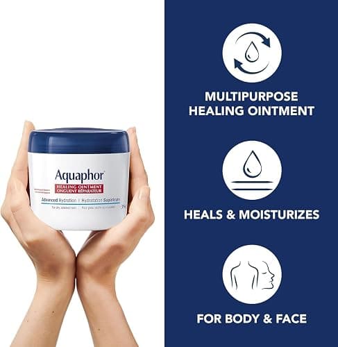 Aquaphor Healing Ointment, Multipurpose Ointment for Dry, Cracked Skin, Chafing, Cuticle Care, Fragrance Free, Non Greasy and Non Comedogenic Body Moisturizer, Dermatological Skin Care, 396g Jar thumbnail 2