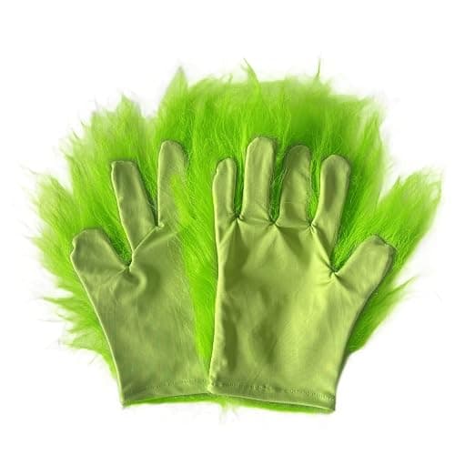 Hefnoya Green Furry Plush Gloves Adults and Kids, Christmas Santa Cosplay Costume Mask Props Green Hands Gloves thumbnail 6