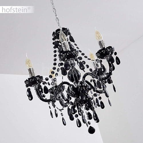 Lustre en métal noir/chrome, lampe à suspendre à 5 flammes, 5 x E14, suspension classique avec cristaux décoratifs, design vintage/rétro, ampoule(s) non incluse(s) thumbnail 8
