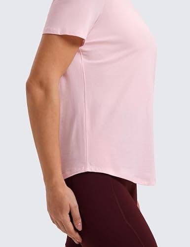 CRZ YOGA Pima Cotton Crewneck T-Shirts for Women - Workout Casual Yoga Athletic Short Sleeve Shirts Soft Crewneck Hip Tops thumbnail 4