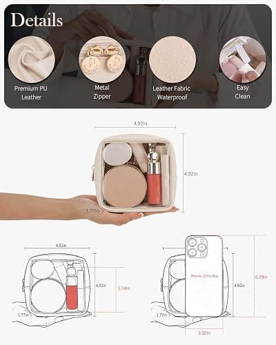 Pocmimut Clear Makeup Bag,Easy to Find Mini Makeup Bag for Purse,Travel Makeup Bag for Car, Compact Cosmetic Pouch for Daily Essentials,Beige thumbnail 4