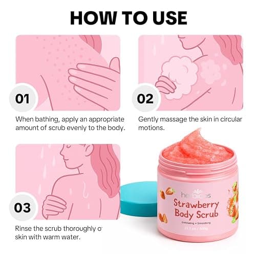 Herbicos Strawberry Body Scrub with Retinol & Vitamin C - Exfoliating & Moisturizing Sugar and Sea Salt Scrub for Smooth, Glowing Skin - Improves Dry Skin - 14.1 oz (600g) thumbnail 7