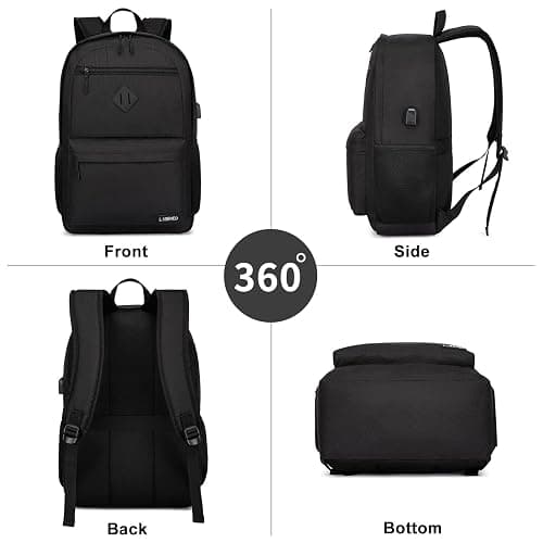 LIBENED School Backpack Teen Boys and Girls, Classical Basic Black Backpack, 15.6 Inch Laptop Bookbag with USB Charger for Women Men, and College High School thumbnail 5