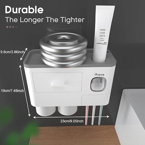 iHave Toothbrush Holders for Bathrooms, 2 Cups Toothbrush Holder Wall Mounted with Toothpaste Dispenser - Large Capacity Tray, Cosmetic Drawer - Bathroom Decor & Bathroom Accessories - 2 cup - White thumbnail 5