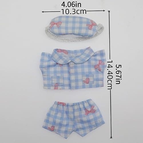Fit Labubu Doll Plaid Sleepwear Set (No Doll) Cozy Top and Pants with Matching Eye Mask for Lifestyle Rest Scene Arrangements (Green Set) thumbnail 2