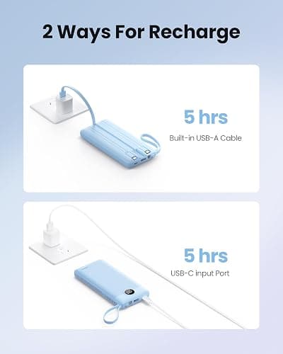 Coowisty 10000mAh Portable Charger, Slim Power Bank with Built-in Cables, Battery Pack 5 Outputs 2 Inputs LED Display Compatible with iPhone/Android & More (Blue) thumbnail 6