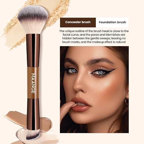 MAANGE 7 PCS Foundation Makeup Brush Set With Bag, Make up Brushes, Eyeshadow Concealer Brush, Double-ended Foundation Contour Powder Blush, Professional Face brush Set Tools For Liquid,Cream(Apricot) thumbnail 6