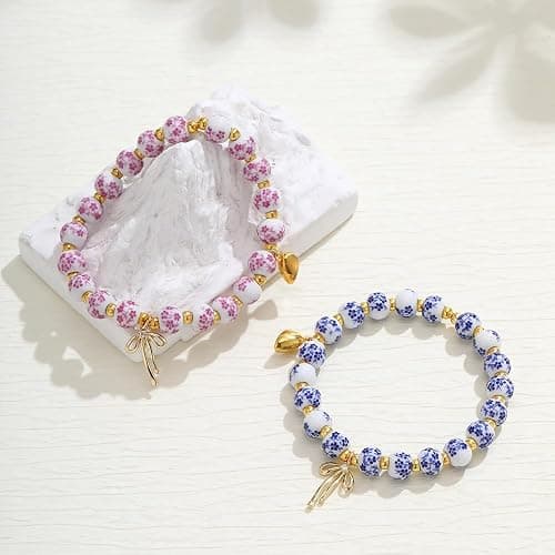 Thalireth Bow Bracelets 14K Gold Beaded Vintage Friendship Couples Matching Bff Bracelets For Women Men Christmas Gifts thumbnail 4