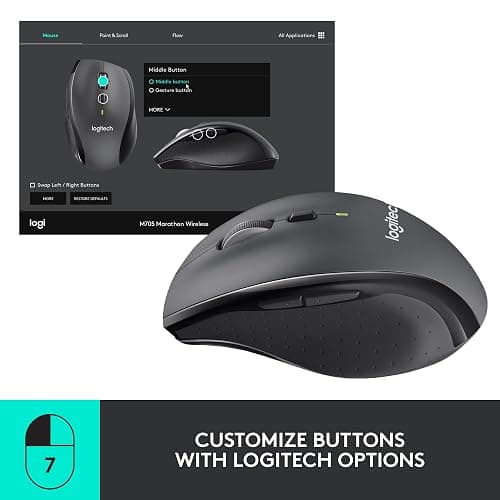 Logitech M705 Marathon Wireless Mouse, Gaming Mouse Wireless, 2.4 GHz USB-A Receiver, 5-Programmable Buttons, 3-Year Battery, PC, Mac, Laptop, Chromebook - Black thumbnail 4