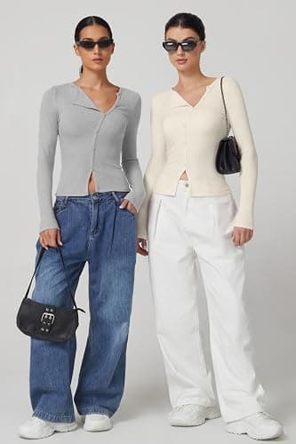 QINSEN Women's Long Sleeve Ribbed Crewneck Shirts Upper Button Fastening Going Out Tops thumbnail 6