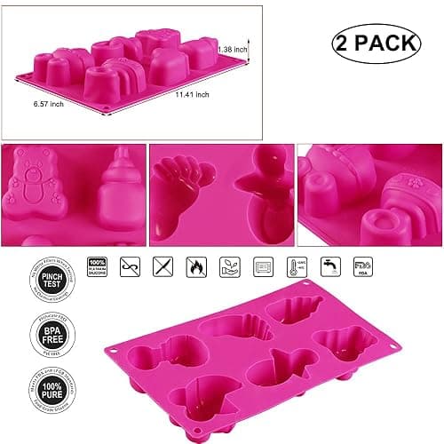 2 Pack Baby Shower Themed Silicone Soap Mold, 3D Baby Carriages Bottle Little Feet Bear fondant Mold Cake Decorating Tools for Chocolate, Soap, Sugar Craft, Candy, Cupcake Topper, Polymer Clay thumbnail 3