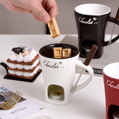 Sweet Fondue Cup, Chocolate Fondue Mug Tealight, Chocolate Melting Cups, Mini Chocolate Fondue Set Without Tealights, Fondue Cups With Forks For Date Night Birthday Wedding Gifts (Red) thumbnail 2