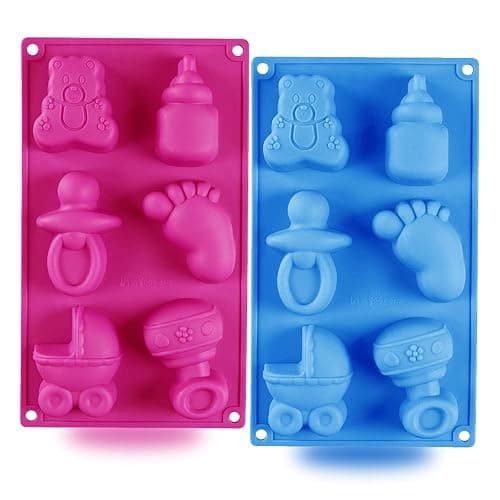 2 Pack Baby Shower Themed Silicone Soap Mold, 3D Baby Carriages Bottle Little Feet Bear fondant Mold Cake Decorating Tools for Chocolate, Soap, Sugar Craft, Candy, Cupcake Topper, Polymer Clay - Image 1
