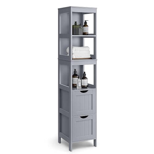 VASAGLE Bathroom Floor Cabinet, Bathroom Storage Organizer Rack Stand, Multifunctional Corner Unit, 2 Drawers, 55.7 Inches in Height, Dove Grey UBBC066G02 - Image 1