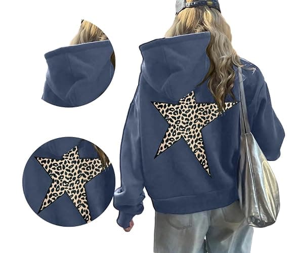 peassa Hoodies for Womens Y2k Oversized Star Print Sweatshirts Aesthetic Cheetah Graphic Hooded Hoodie thumbnail 4