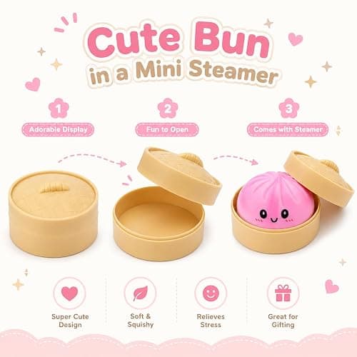 Crossunx Sweet Strawberry Scented Dumpling Squishies Stress Balls, Pink Tie-Dye Squishies Dumpling Fidget Sensory Toy with Food Steamer, Squeeze Dough Ball for Stress Relief, Stretchy Desk Toys Gift thumbnail 7
