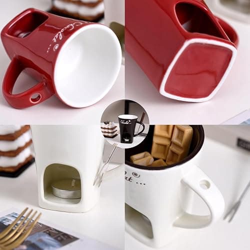 Chocolate Fondue Mugs Contain Fondue Bliss Cup & Forks, Chocolate Melting Cup, Mini Chocolate Fondue Set Without Tealights, Fondue Cups With Forks For Date Night Birthday Wedding Gifts (White) thumbnail 7