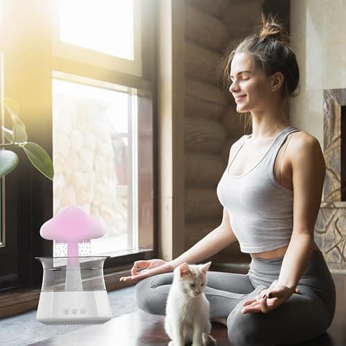 Cloud Rain Humidifier for bedroom with Soothing Rain Sounds - Bedroom Sleep Aid, Waterfall Night Light, Mushroom Design Air Moisturizer for bedroom and living room (White) thumbnail 2