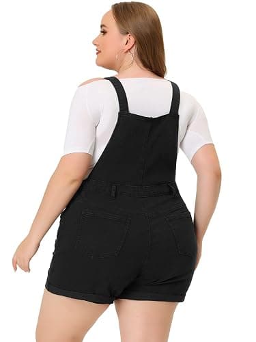 Agnes Orinda Plus Size Overall Shorts for Women Jumpsuit Roll Hem Pocket Jean Denim Overalls thumbnail 4