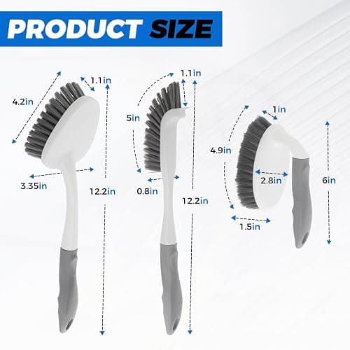 3 Pack Heavy Duty Scrub Brush Set for Household Use, Long Scrub Brush, Handheld Scrub Brush, and Crevice Brush with a Scraper Head for Cleaning Bathroom, Tile, Grout, Tub, Floor, Sink thumbnail 3