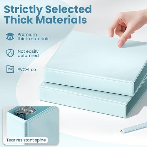SUNEE 3 Ring Binder 1 Inch D Ring, Clear View Binder Three Ring PVC-Free (Fit 8.5x11 Inches) for School or Office Supplies, Pastel Blue, 1 Pack thumbnail 5