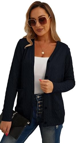 GRECERELLE Womens Lightweight Cardigan Sweater Long Sleeve Button Down Ribbed Knit Outerwear Open Front Tops with Pockets thumbnail 8