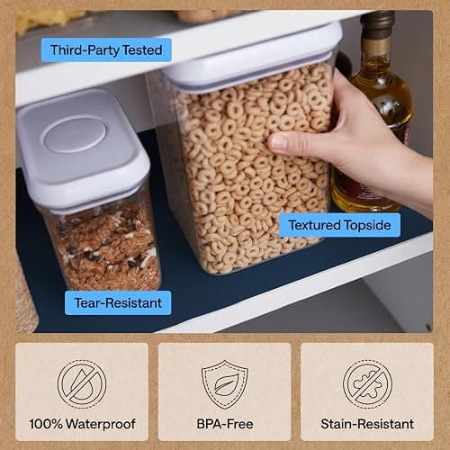 GORILLA GRIP DripGuard Shelf Liner, Non-Adhesive Drawer and Kitchen Cabinet Protector, Strong Grip Slip Resistant Underside, Smooth Surface Liners for Cabinets, Bathroom Closets, 17.5x240 In Navy Blue thumbnail 5