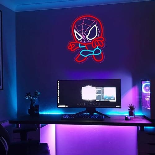 TOPQUALI LED Spider Neon Sign for Wall Decor, Dimmable Anime Light Up Display, Kids Bedroom Game Room Decoration, 12.2x15.7 Inch thumbnail 6