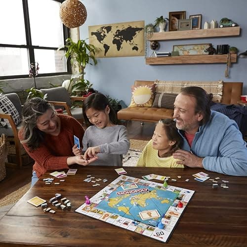 Monopoly Hasbro Reise um die Welt, für Familie und Kinder, ab 8 Jahren, mit Stempelsteinen und trocken abwischbarem Tablett, Mehrfarbig thumbnail 7