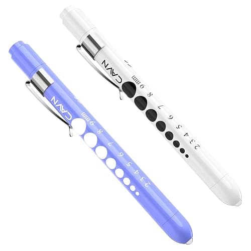 CAVN Pen Light with Pupil Gauge LED Penlight for Nurses Doctors, 2 Pcs Reusable Medical Penlight for Nursing Students (White/Bluish Purple) - Image 1