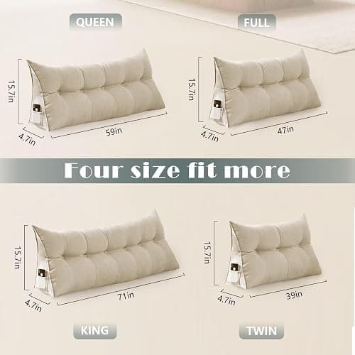 UUluhao Cream White Wedge Pillow Headboard Twin XL for Dorm Bed Headboard Wedge Pillows for Headboard Gap with Non Removable Cover,39 * 4.7 * 15.7in thumbnail 2